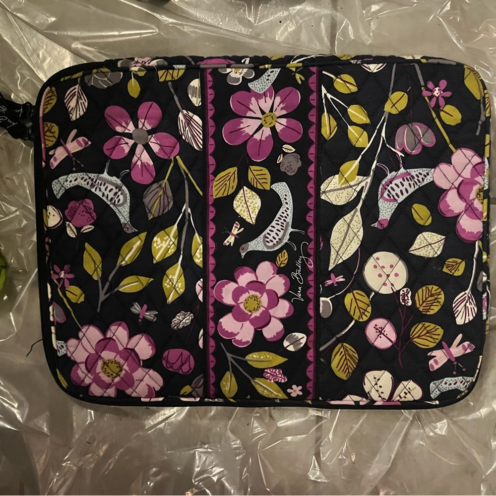 Vera Bradley Laptop Case - Floral Nightingale  - Black, Pink, Green